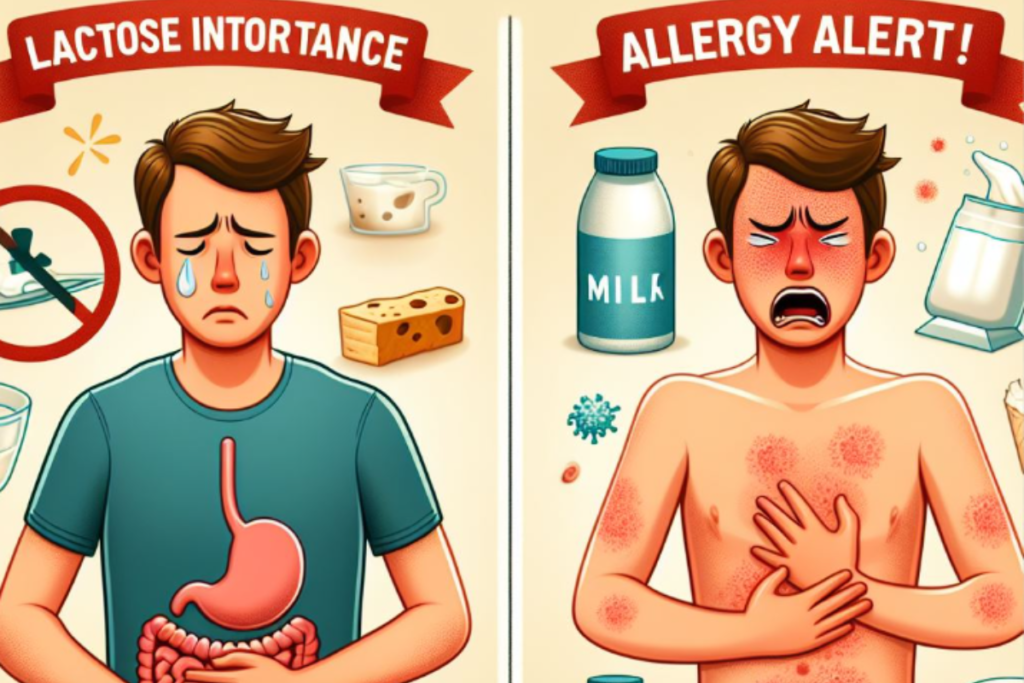 A intolerância à lactose é incapacidade de digerir o açúcar do leite, alergia à lactose é reação imunológica adversa às proteínas do leite