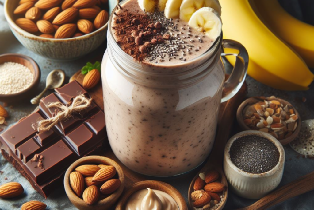 O Smoothie de Proteína de Amêndoa e Chocolate uma maneira deliciosa e nutritiva de começar o seu dia ou recarregar suas energias após o treino