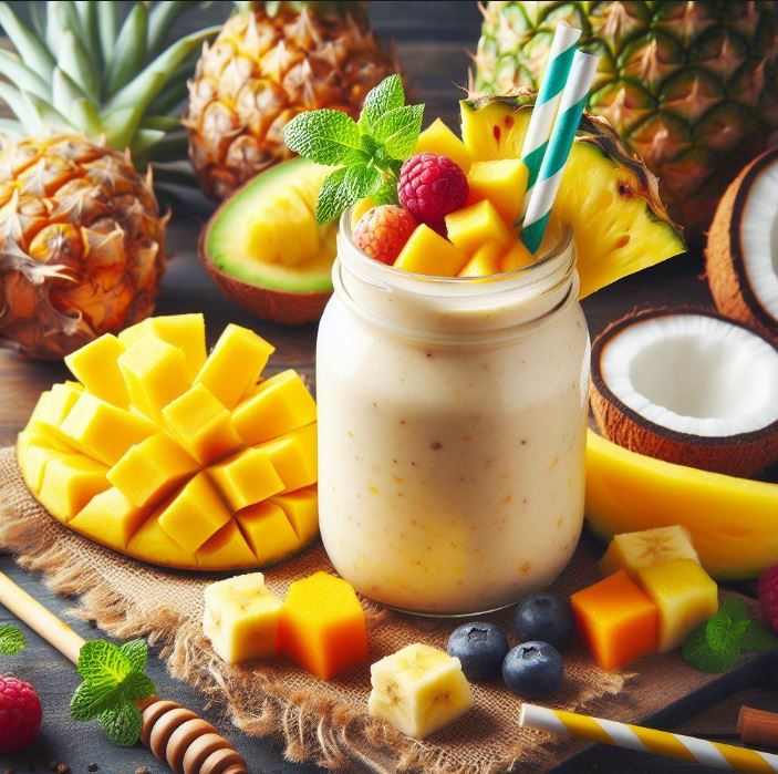 Smoothie de Frutas Tropicais. Para você que está procurando uma maneira deliciosa e nutritiva de começar o dia ou recarregar suas energias.