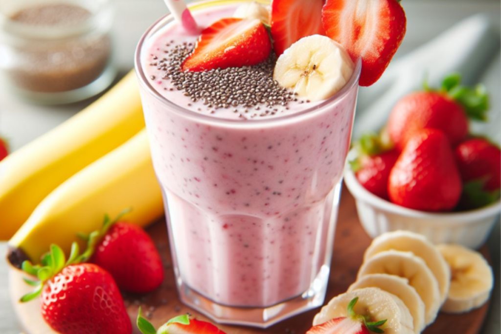 Smoothie de Banana e Morango: Uma combinação deliciosa e saudável de sabores frescos e frutados com este smoothie cremoso e nutritivo.